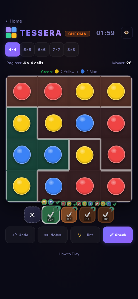 Tessera Chroma mode with target color mixes