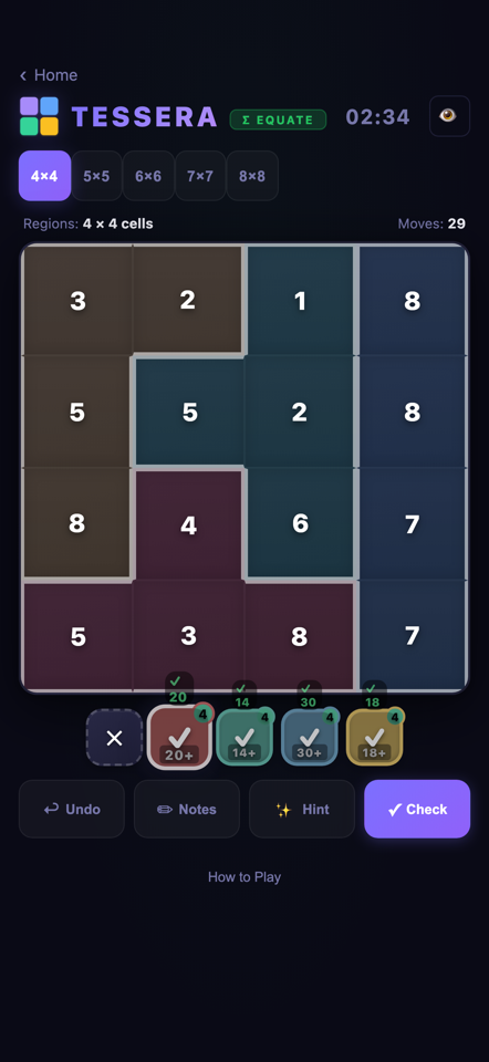Tessera Equate mode with arithmetic targets